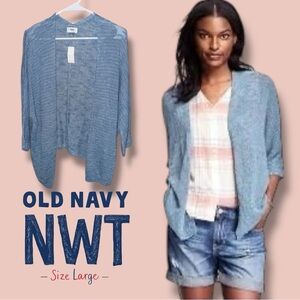 NWT Old Navy Ancient Mariner Blue Slub Knit Open Cardi  3/4 Sleeve Lightweight L